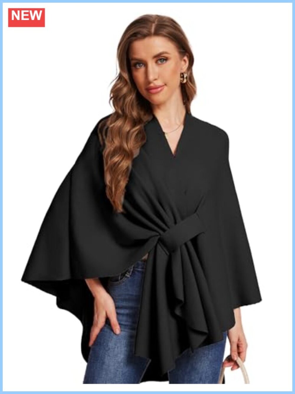 Elegant Shawl Wrap Soft Double Knit Open Front Poncho Sweater
